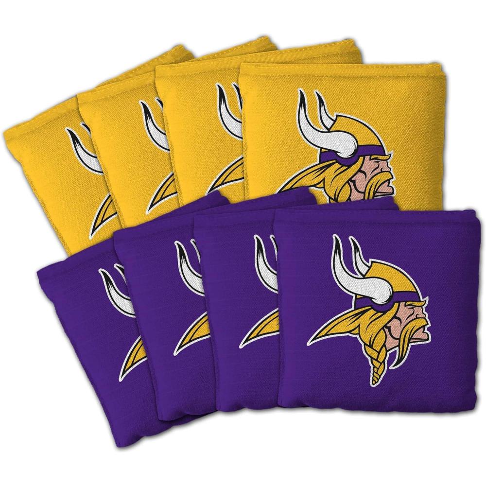 imageYouTheFan Officiallylicensed NFL Set of 8 Cornhole Bags  All Weather Dual Sided Slide ampamp Stop  regulation sizeMinnesota Vikings
