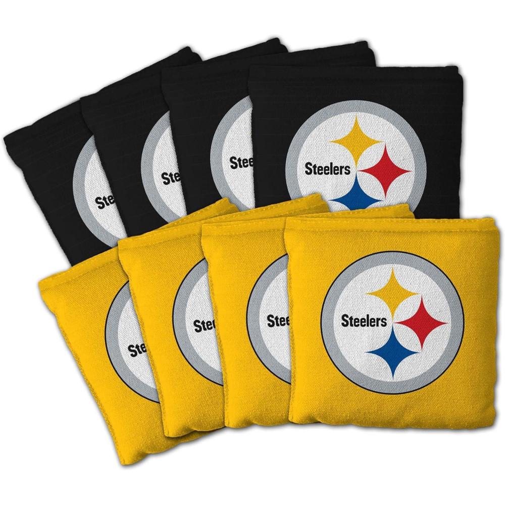 imageYouTheFan Officiallylicensed NFL Set of 8 Cornhole Bags  All Weather Dual Sided Slide ampamp Stop  regulation sizePittsburgh Steelers