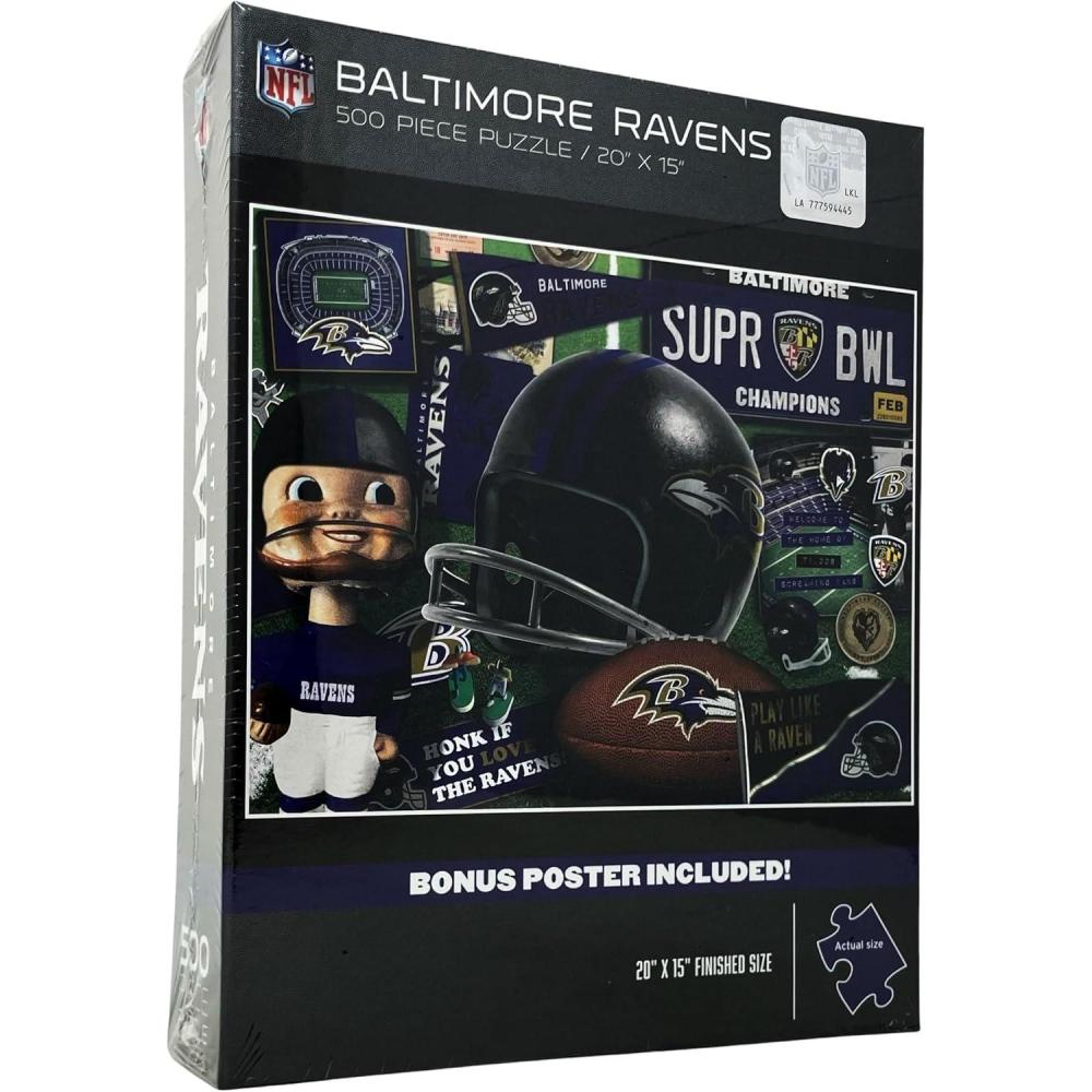 imageYouTheFan NFL Baltimore Ravens Retro Series 500pc Puzzle with Bonus Poster Team Colors 15quot x 20quot