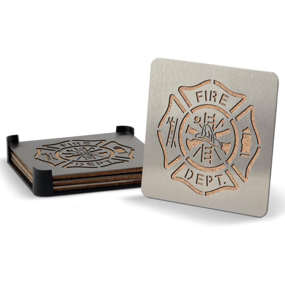 imageYouTheFan Universal Boasters Stainless Steel Drink CoastersFirefighter