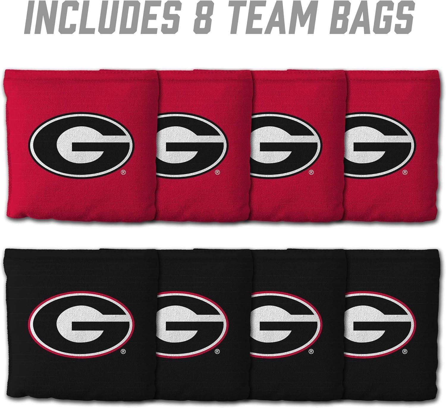 imageYouTheFan OfficiallyLicensed NCAA Set of 8 Cornhole Bags All Weather Dual Sided Slide ampamp Stop Regulation Size with Carry caseGeorgia Bulldogs