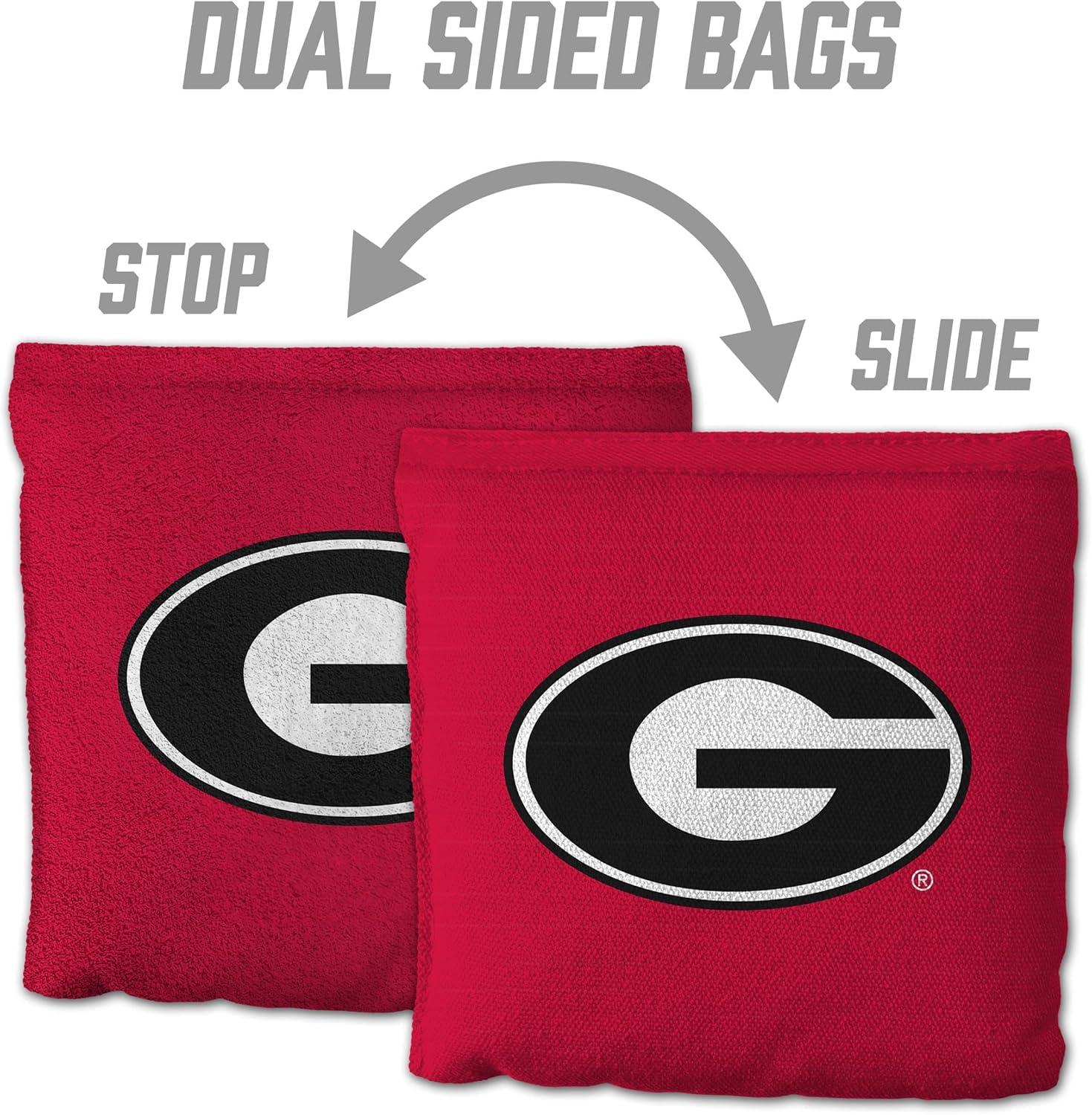 imageYouTheFan OfficiallyLicensed NCAA Set of 8 Cornhole Bags All Weather Dual Sided Slide ampamp Stop Regulation Size with Carry caseGeorgia Bulldogs