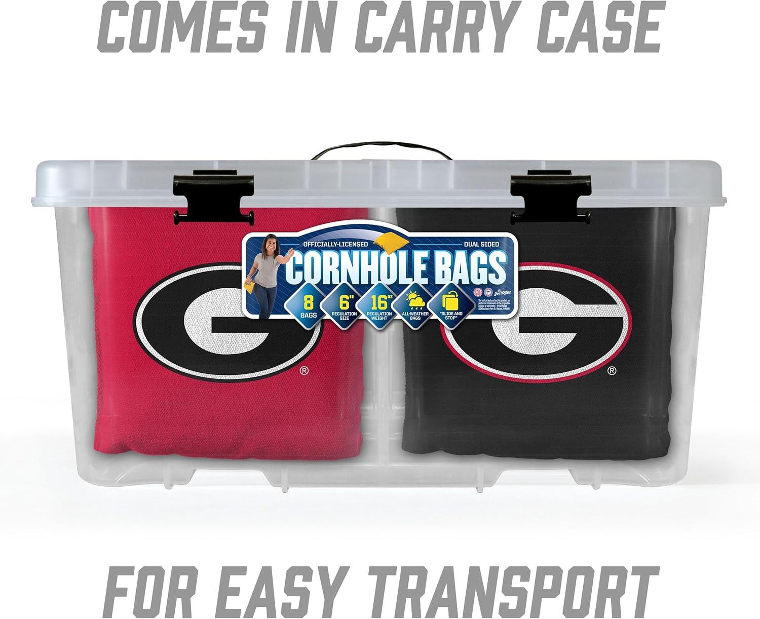 imageYouTheFan OfficiallyLicensed NCAA Set of 8 Cornhole Bags All Weather Dual Sided Slide ampamp Stop Regulation Size with Carry caseGeorgia Bulldogs