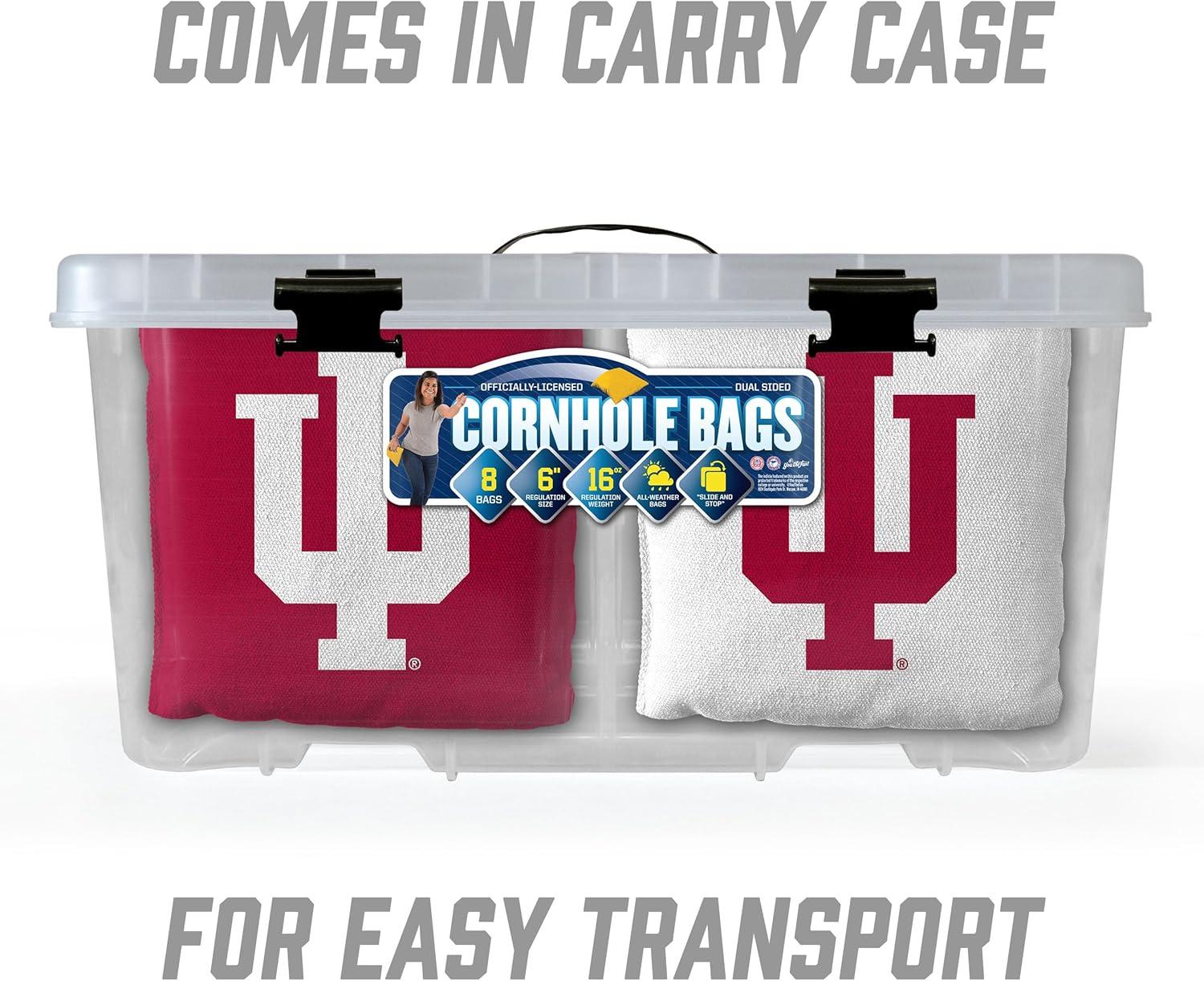 imageYouTheFan OfficiallyLicensed NCAA Set of 8 Cornhole Bags All Weather Dual Sided Slide ampamp Stop Regulation Size with Carry caseIndiana Hoosiers