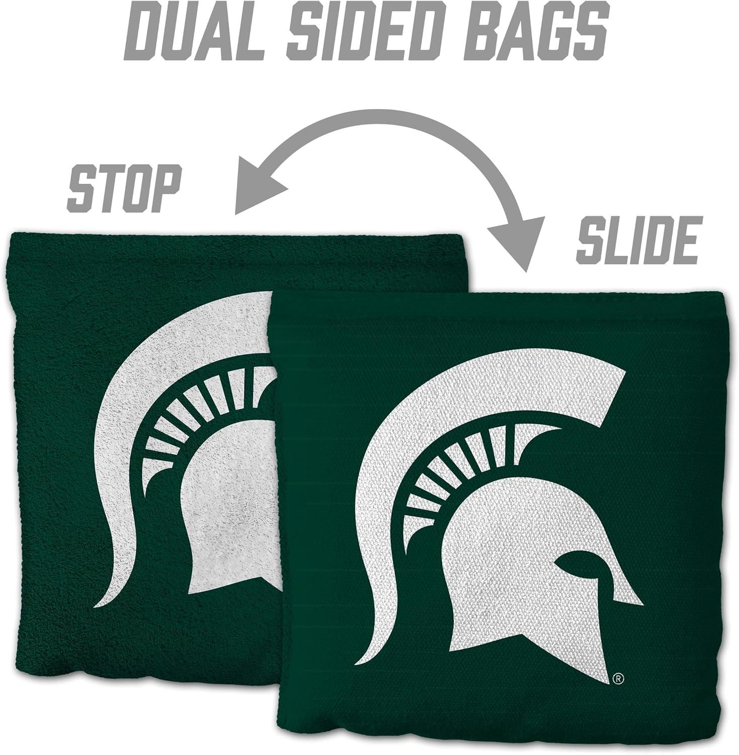 imageYouTheFan OfficiallyLicensed NCAA Set of 8 Cornhole Bags All Weather Dual Sided Slide ampamp Stop Regulation Size with Carry caseMichigan State Spartans