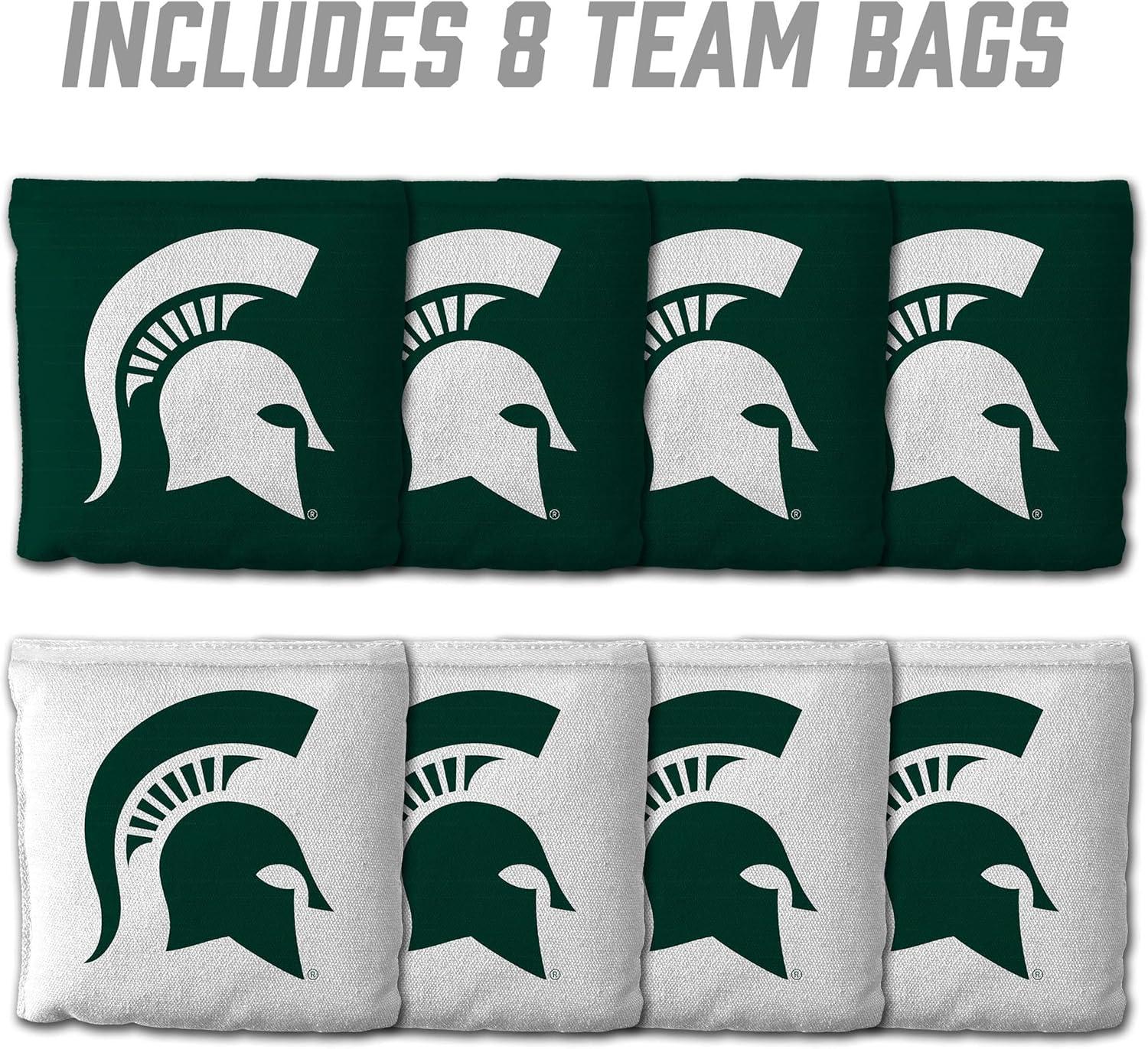 imageYouTheFan OfficiallyLicensed NCAA Set of 8 Cornhole Bags All Weather Dual Sided Slide ampamp Stop Regulation Size with Carry caseMichigan State Spartans