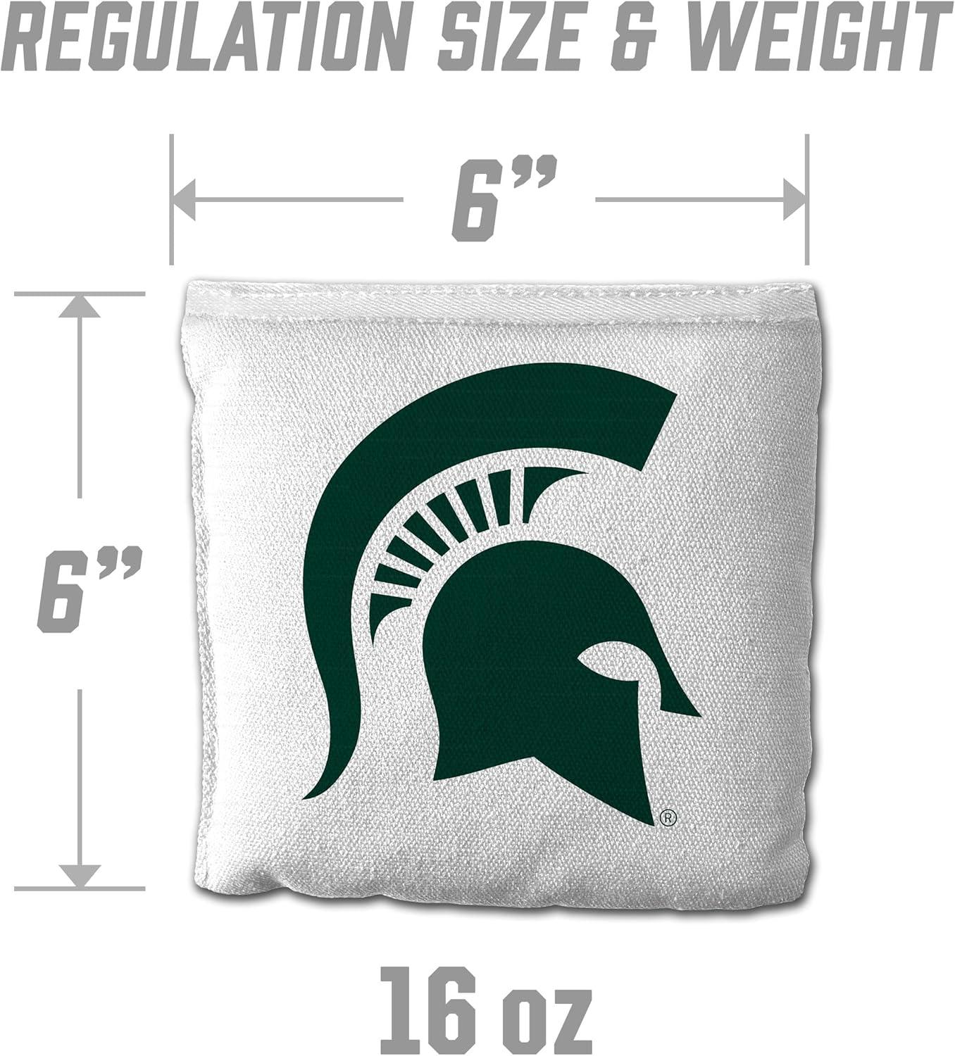 imageYouTheFan OfficiallyLicensed NCAA Set of 8 Cornhole Bags All Weather Dual Sided Slide ampamp Stop Regulation Size with Carry caseMichigan State Spartans