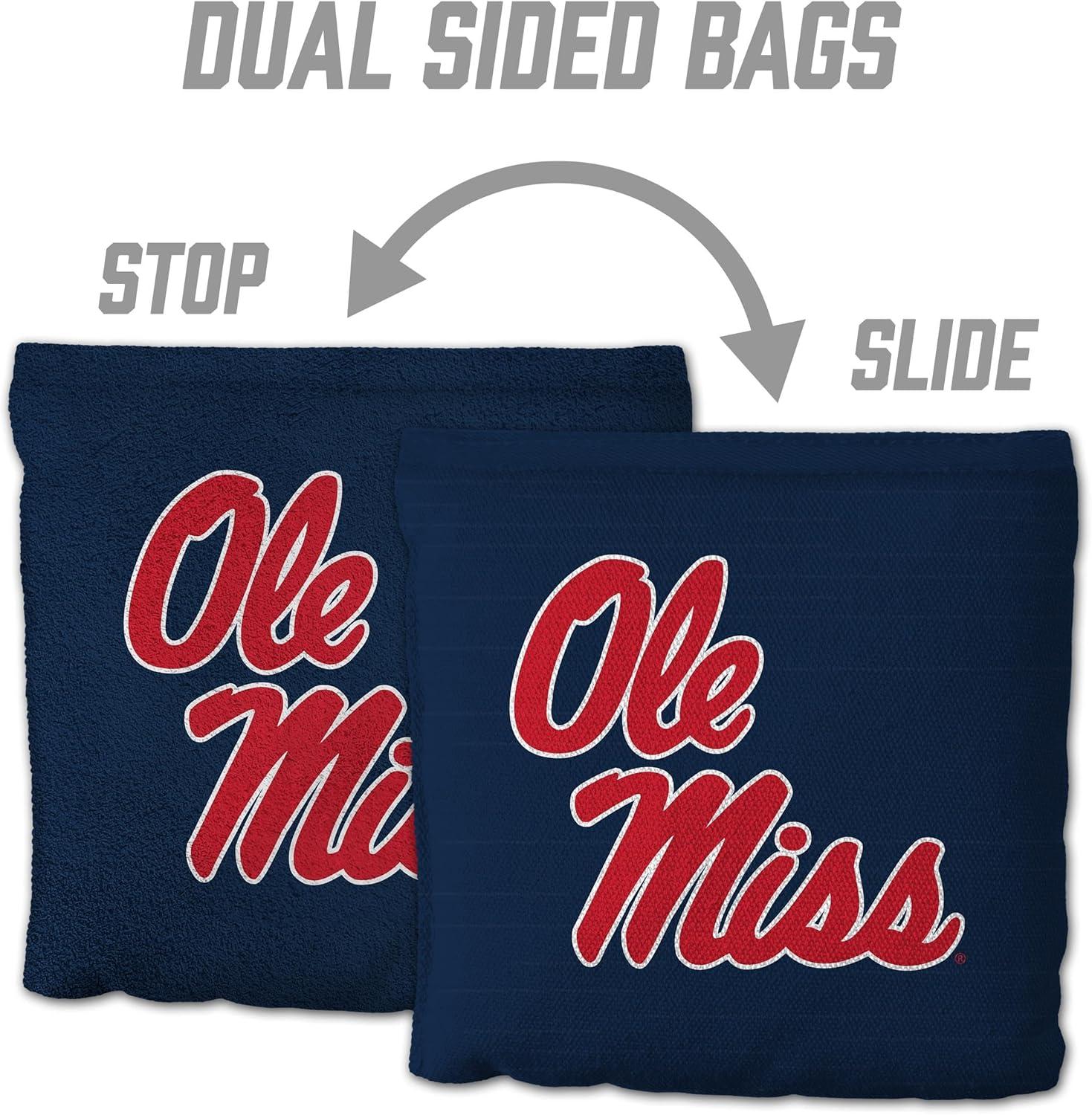 imageYouTheFan OfficiallyLicensed NCAA Set of 8 Cornhole Bags All Weather Dual Sided Slide ampamp Stop Regulation Size with Carry caseMississippi Rebels