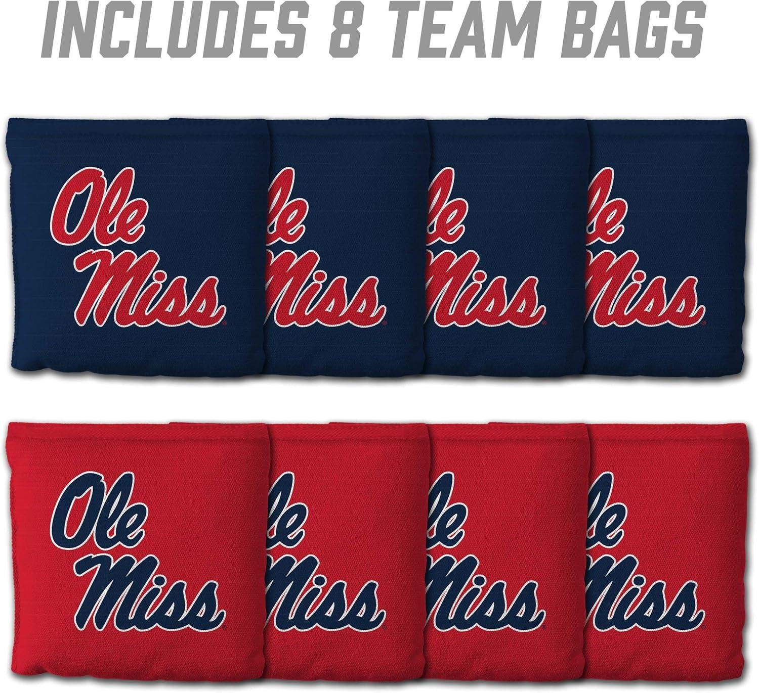 imageYouTheFan OfficiallyLicensed NCAA Set of 8 Cornhole Bags All Weather Dual Sided Slide ampamp Stop Regulation Size with Carry caseMississippi Rebels