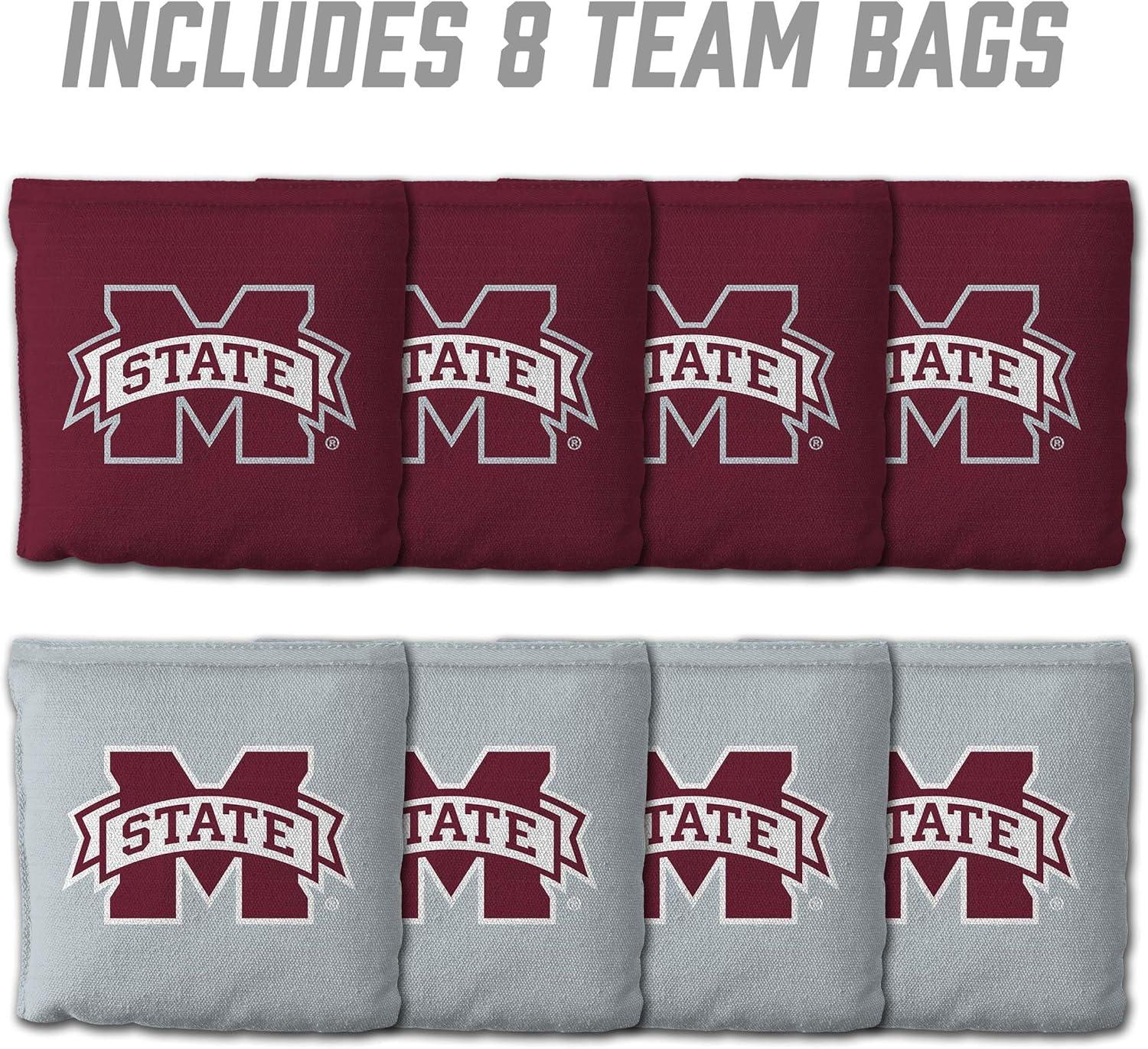 imageYouTheFan OfficiallyLicensed NCAA Set of 8 Cornhole Bags All Weather Dual Sided Slide ampamp Stop Regulation Size with Carry caseMississippi State Bulldogs