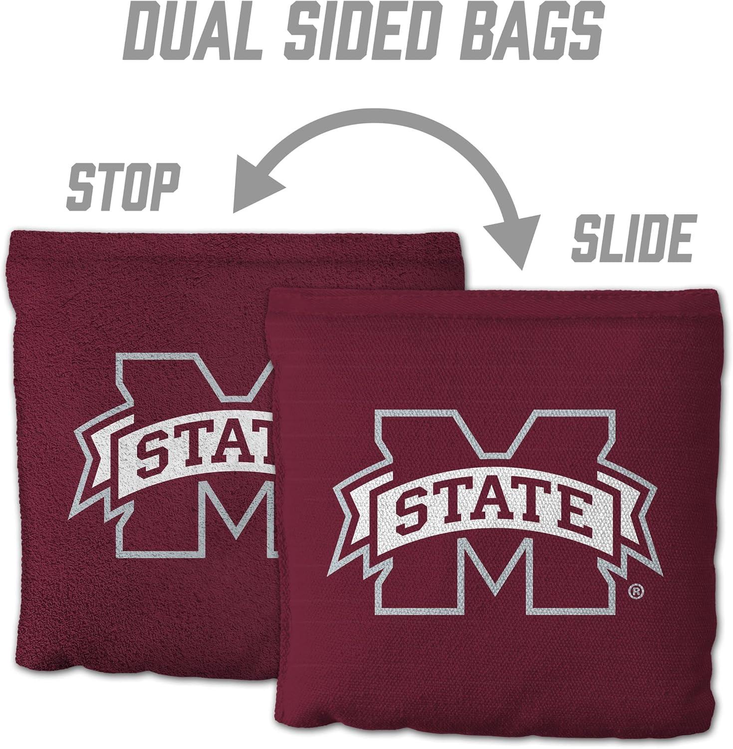 imageYouTheFan OfficiallyLicensed NCAA Set of 8 Cornhole Bags All Weather Dual Sided Slide ampamp Stop Regulation Size with Carry caseMississippi State Bulldogs