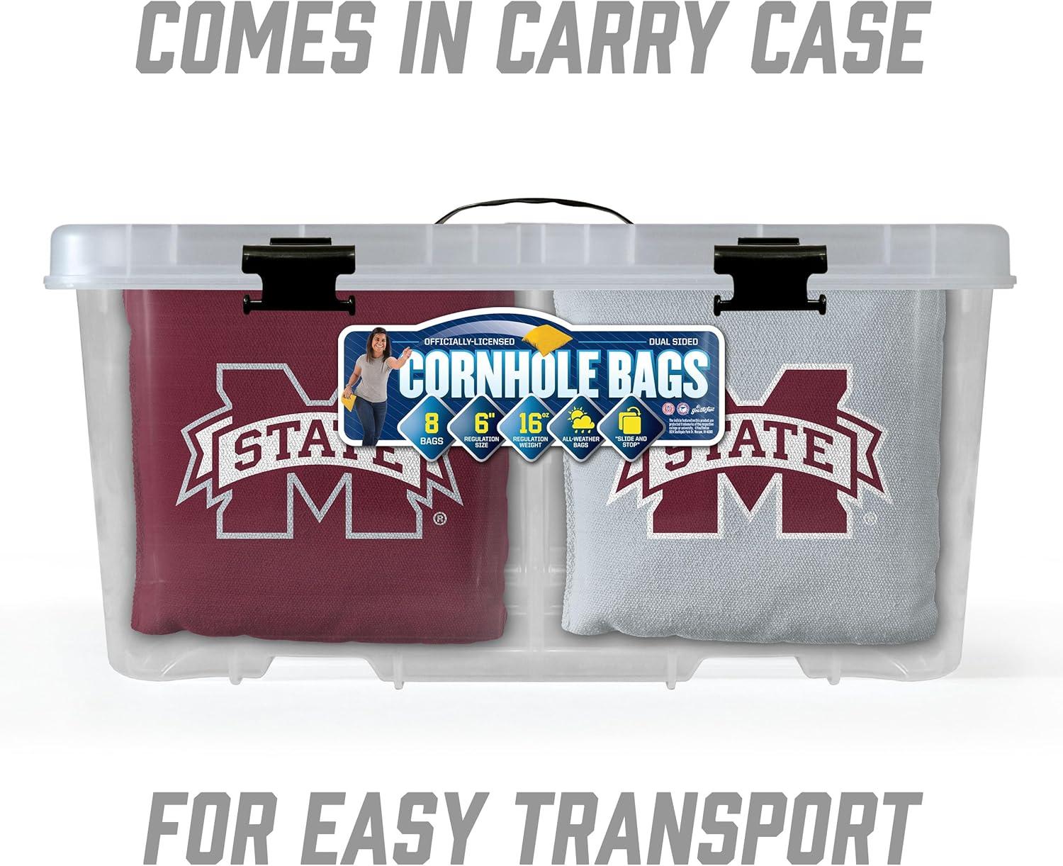 imageYouTheFan OfficiallyLicensed NCAA Set of 8 Cornhole Bags All Weather Dual Sided Slide ampamp Stop Regulation Size with Carry caseMississippi State Bulldogs