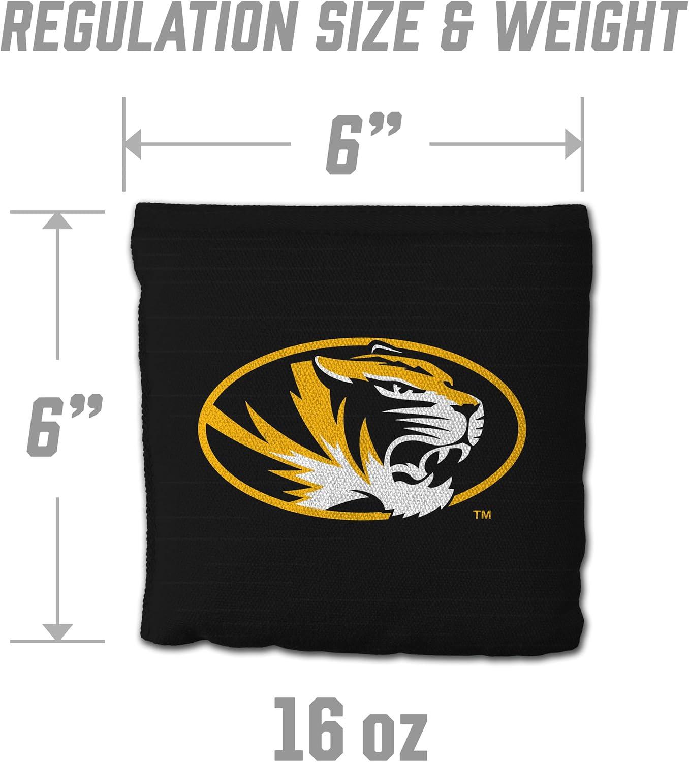 imageYouTheFan OfficiallyLicensed NCAA Set of 8 Cornhole Bags All Weather Dual Sided Slide ampamp Stop Regulation Size with Carry caseMissouri Tigers