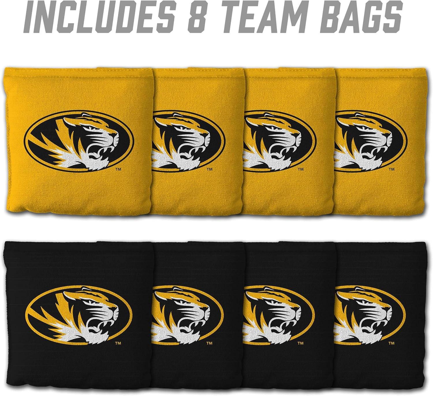 imageYouTheFan OfficiallyLicensed NCAA Set of 8 Cornhole Bags All Weather Dual Sided Slide ampamp Stop Regulation Size with Carry caseMissouri Tigers