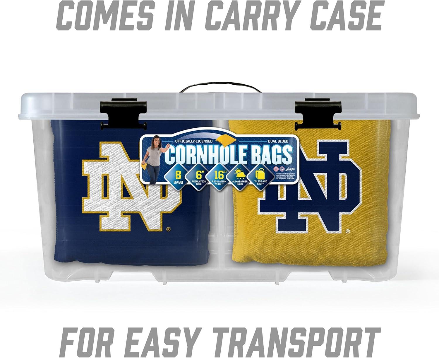 imageYouTheFan OfficiallyLicensed NCAA Set of 8 Cornhole Bags All Weather Dual Sided Slide ampamp Stop Regulation Size with Carry caseNotre Dame Fighting Irish