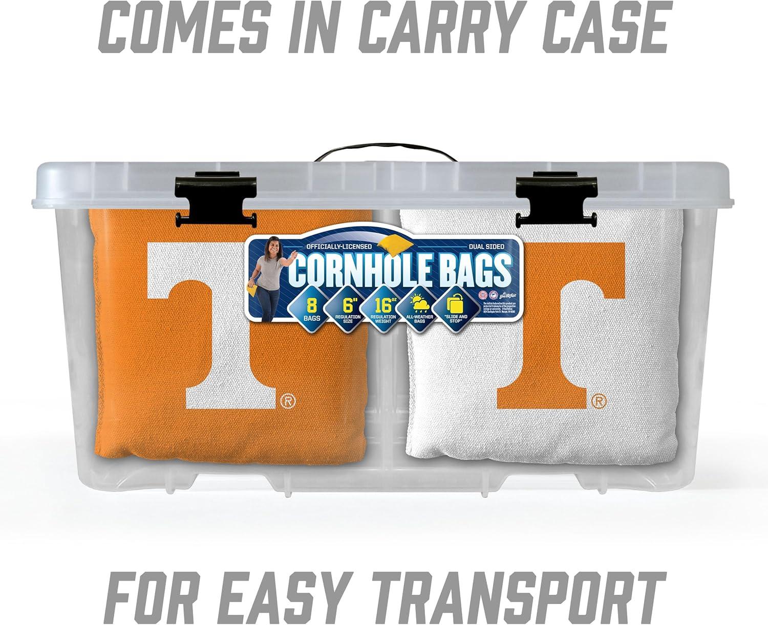 imageYouTheFan OfficiallyLicensed NCAA Set of 8 Cornhole Bags All Weather Dual Sided Slide ampamp Stop Regulation Size with Carry caseTennessee Volunteers
