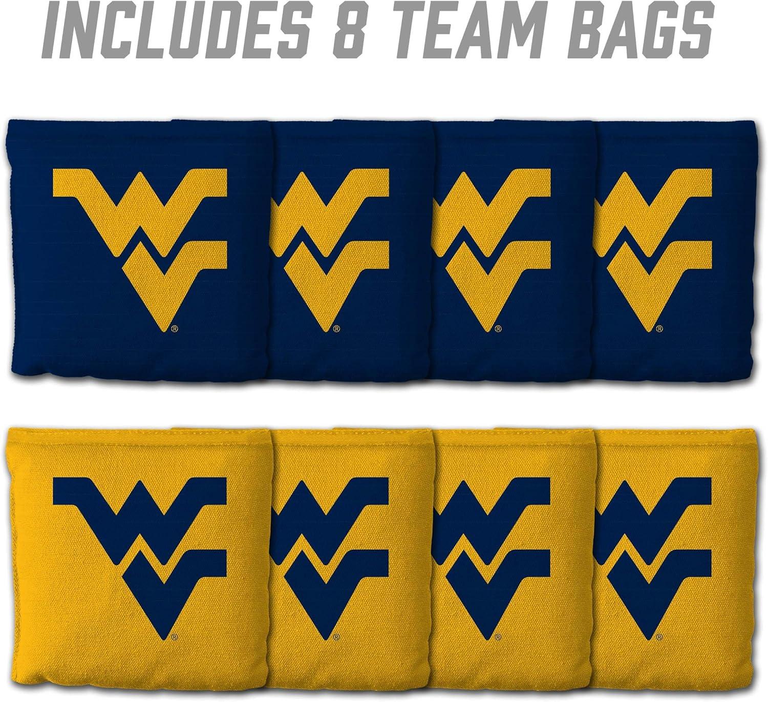 imageYouTheFan OfficiallyLicensed NCAA Set of 8 Cornhole Bags All Weather Dual Sided Slide ampamp Stop Regulation Size with Carry caseWest Virginia Mountaineers