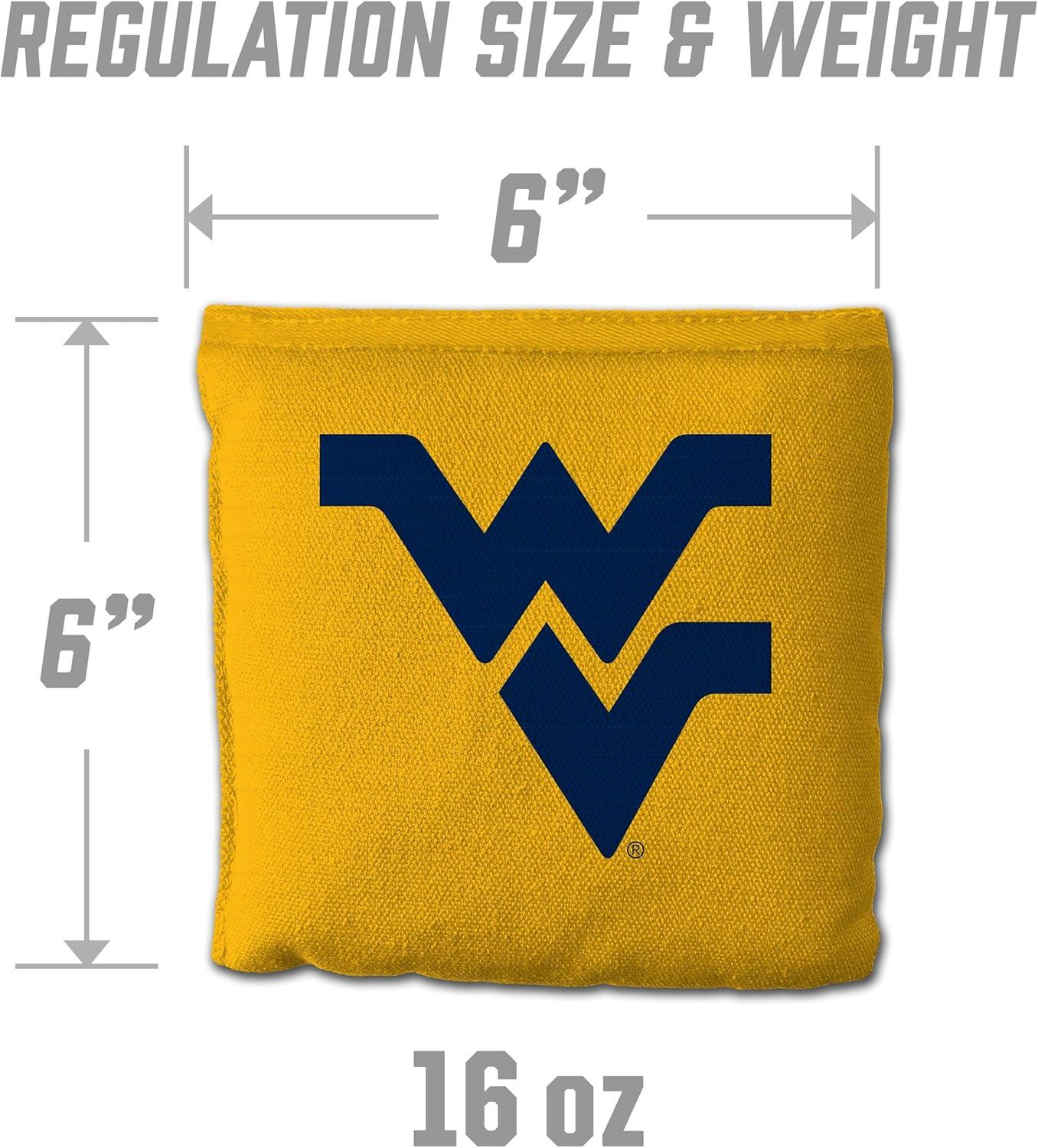 imageYouTheFan OfficiallyLicensed NCAA Set of 8 Cornhole Bags All Weather Dual Sided Slide ampamp Stop Regulation Size with Carry caseWest Virginia Mountaineers