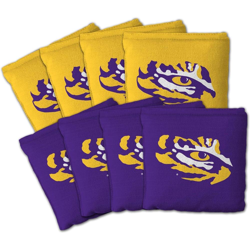 imageYouTheFan OfficiallyLicensed NCAA Set of 8 Cornhole Bags All Weather Dual Sided Slide ampamp Stop Regulation Size with Carry caseLSU Tigers