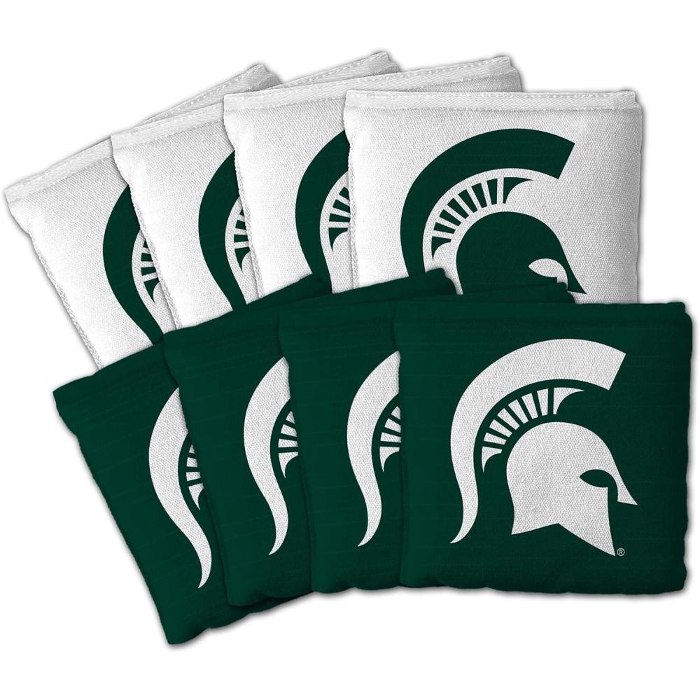 imageYouTheFan OfficiallyLicensed NCAA Set of 8 Cornhole Bags All Weather Dual Sided Slide ampamp Stop Regulation Size with Carry caseMichigan State Spartans