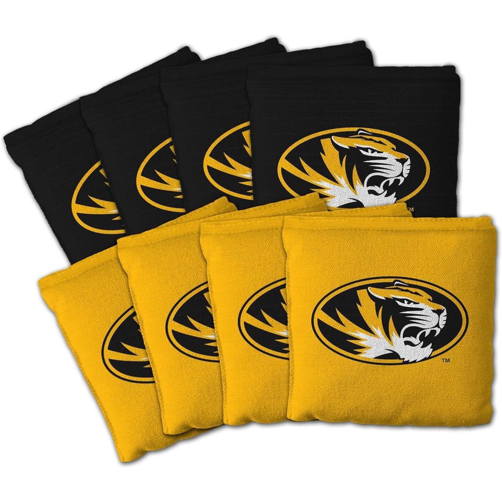 imageYouTheFan OfficiallyLicensed NCAA Set of 8 Cornhole Bags All Weather Dual Sided Slide ampamp Stop Regulation Size with Carry caseMissouri Tigers
