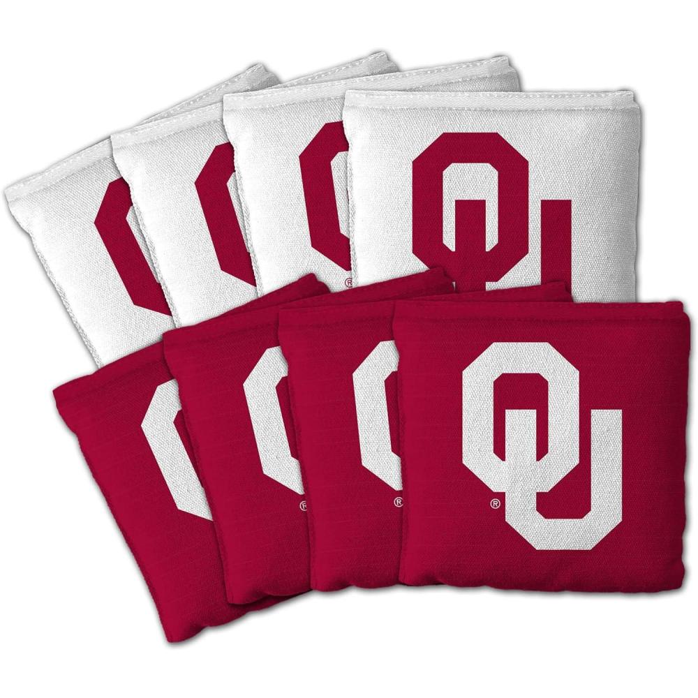imageYouTheFan OfficiallyLicensed NCAA Set of 8 Cornhole Bags All Weather Dual Sided Slide ampamp Stop Regulation Size with Carry caseOklahoma Sooners