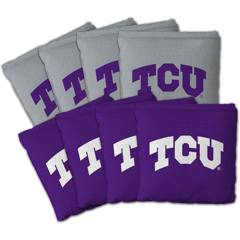 imageYouTheFan OfficiallyLicensed NCAA Set of 8 Cornhole Bags All Weather Dual Sided Slide ampamp Stop Regulation Size with Carry caseTCU Horned Frogs