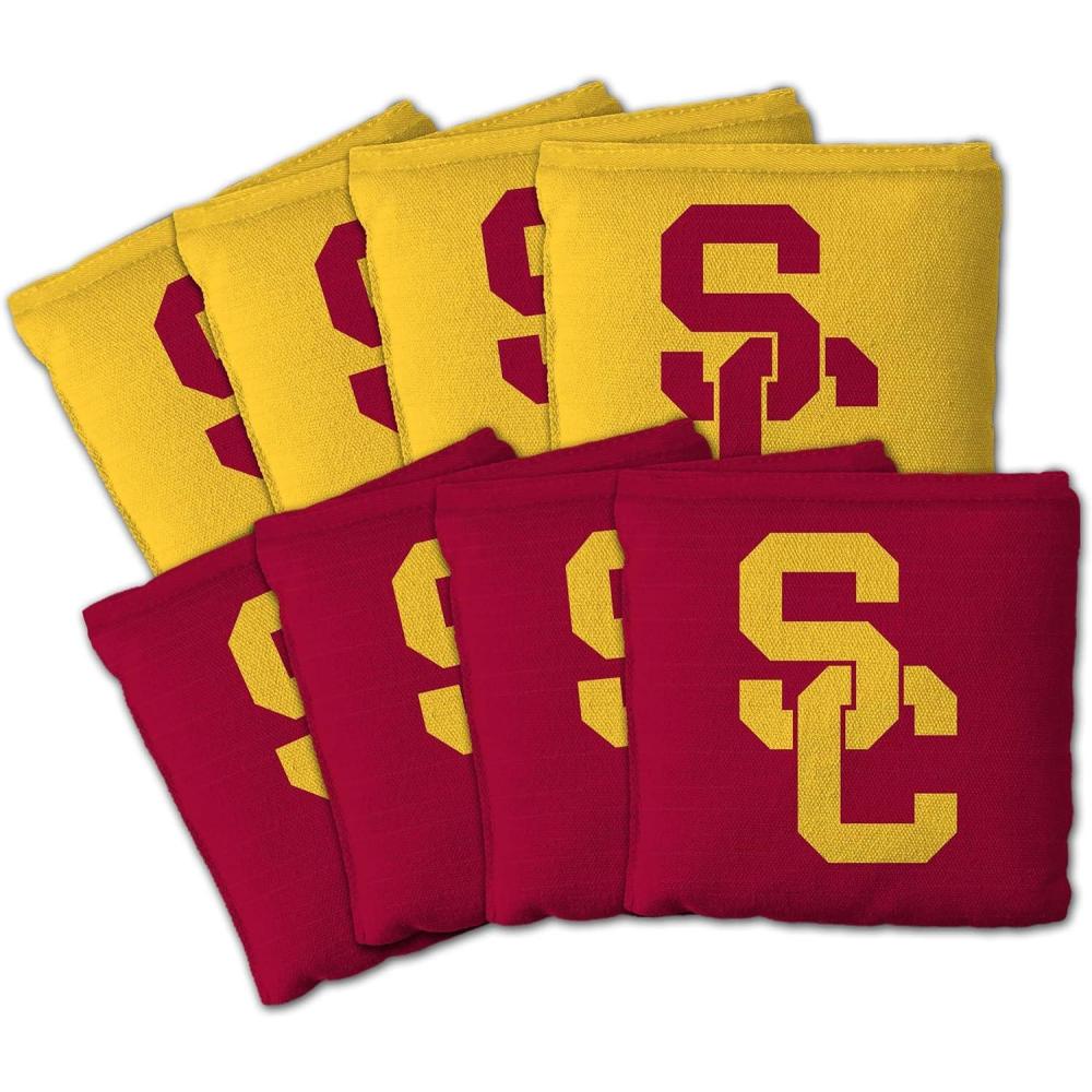 imageYouTheFan OfficiallyLicensed NCAA Set of 8 Cornhole Bags  All Weather Dual Sided Slide ampamp Stop  Regulation Size with Carry caseUSC Trojans