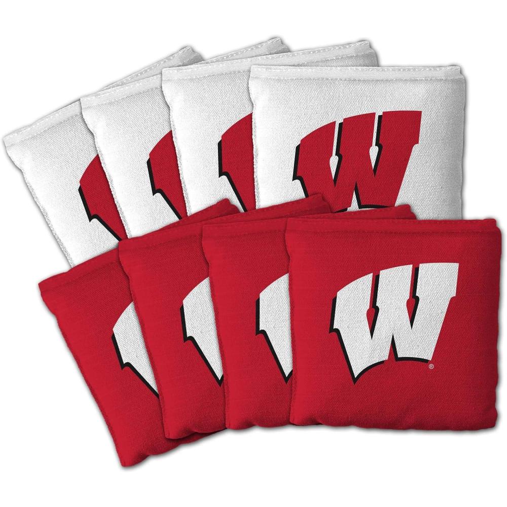 imageYouTheFan OfficiallyLicensed NCAA Set of 8 Cornhole Bags All Weather Dual Sided Slide ampamp Stop Regulation Size with Carry caseWisconsin Badgers