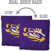 YouTheFan Officially-Licensed NCAA Set of 8 Cornhole Bags – All Weather Dual Sided Slide & Stop – Regulation Size with Carry case(LSU Tigers)