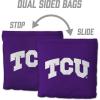 YouTheFan Officially-Licensed NCAA Set of 8 Cornhole Bags – All Weather Dual Sided Slide & Stop – Regulation Size with Carry case(TCU Horned Frogs)