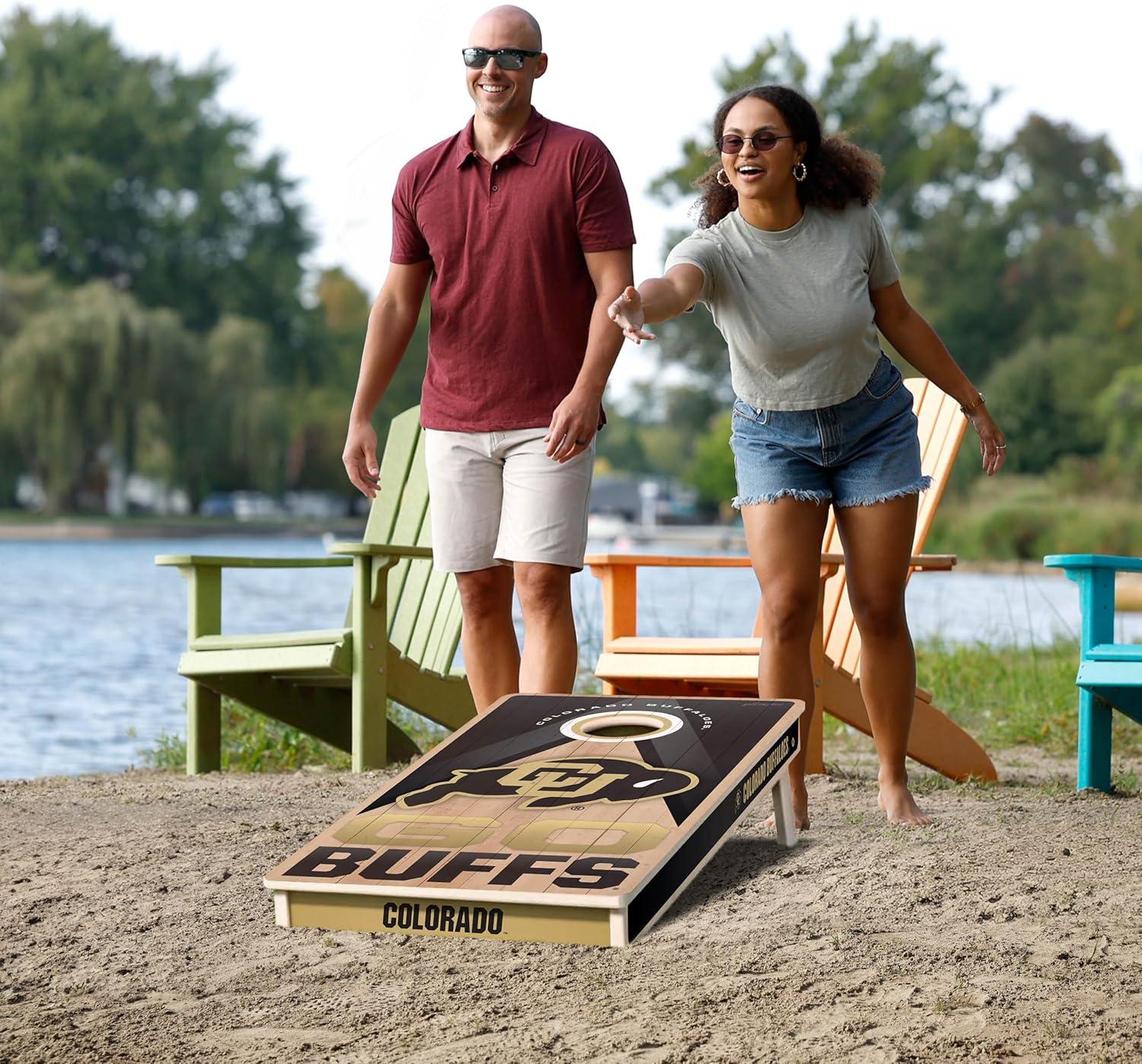imageYouTheFan NCAA 2 x 4 Slogan Series Professional Wood Cornhole Game with Logo BagsColorado Buffaloes