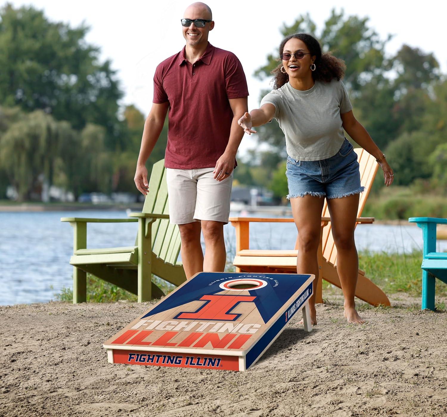 imageYouTheFan NCAA 2 x 4 Slogan Series Professional Wood Cornhole Game with Logo BagsIllinois Fighting Illini