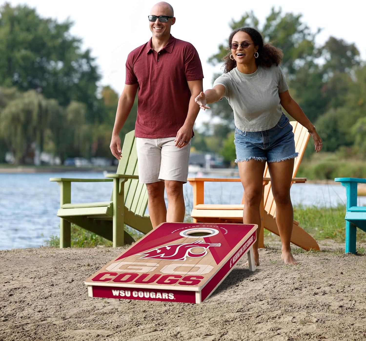 imageYouTheFan NCAA 2 x 4 Slogan Series Professional Wood Cornhole Game with Logo BagsWashington State Cougars