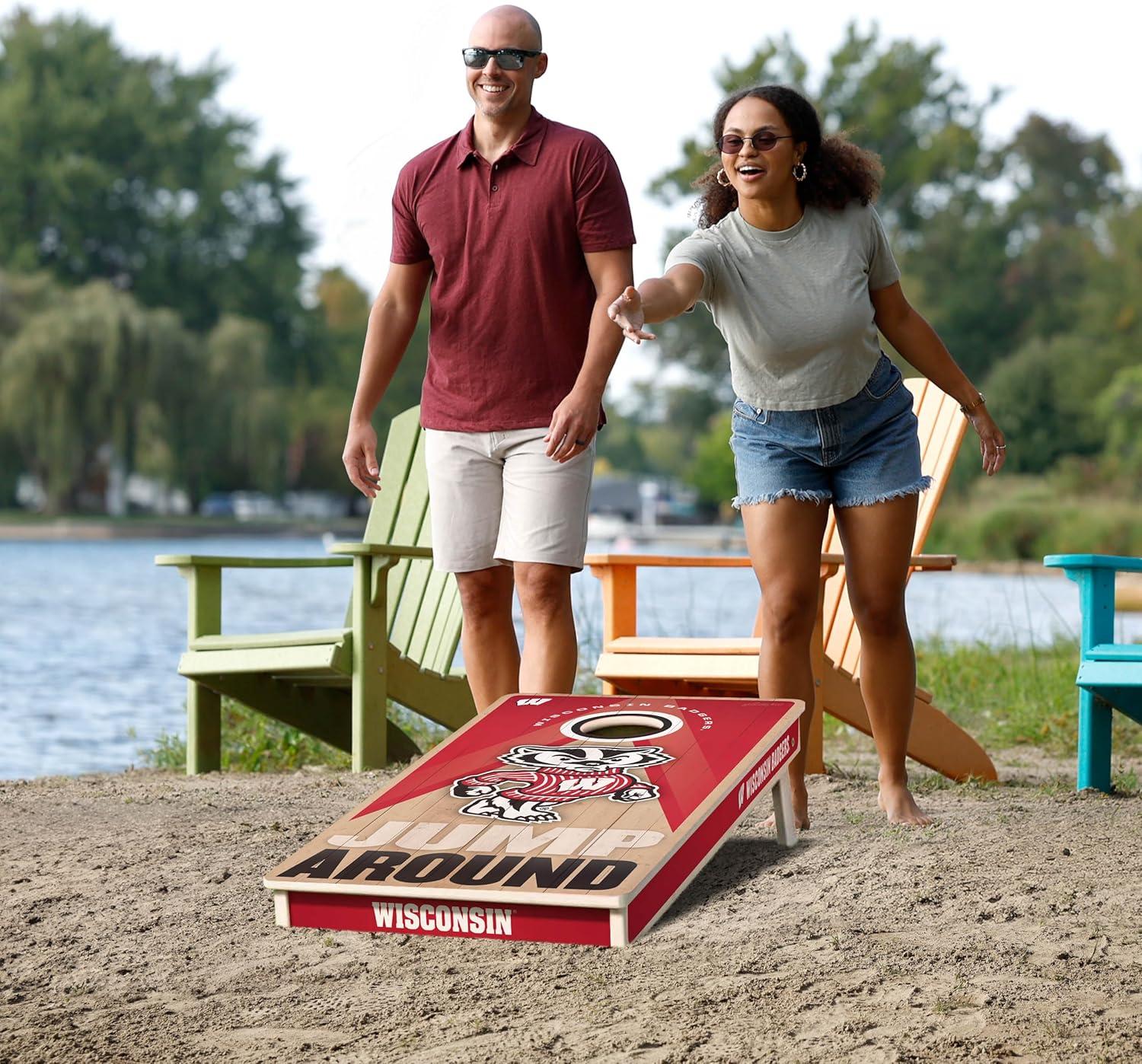 imageYouTheFan NCAA 2 x 4 Slogan Series Professional Wood Cornhole Game with Logo BagsWisconsin Badgers