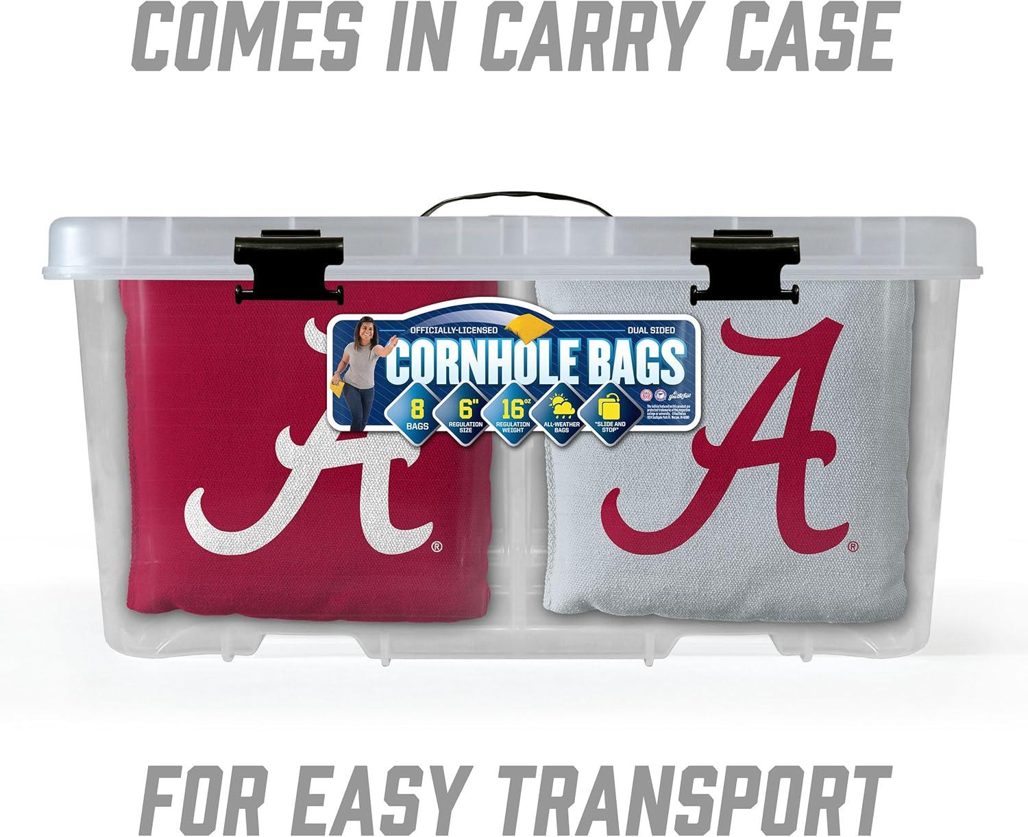 imageYouTheFan OfficiallyLicensed NCAA Set of 8 Cornhole Bags All Weather Dual Sided Slide ampamp Stop Regulation Size with Carry caseAlabama Crimson Tide