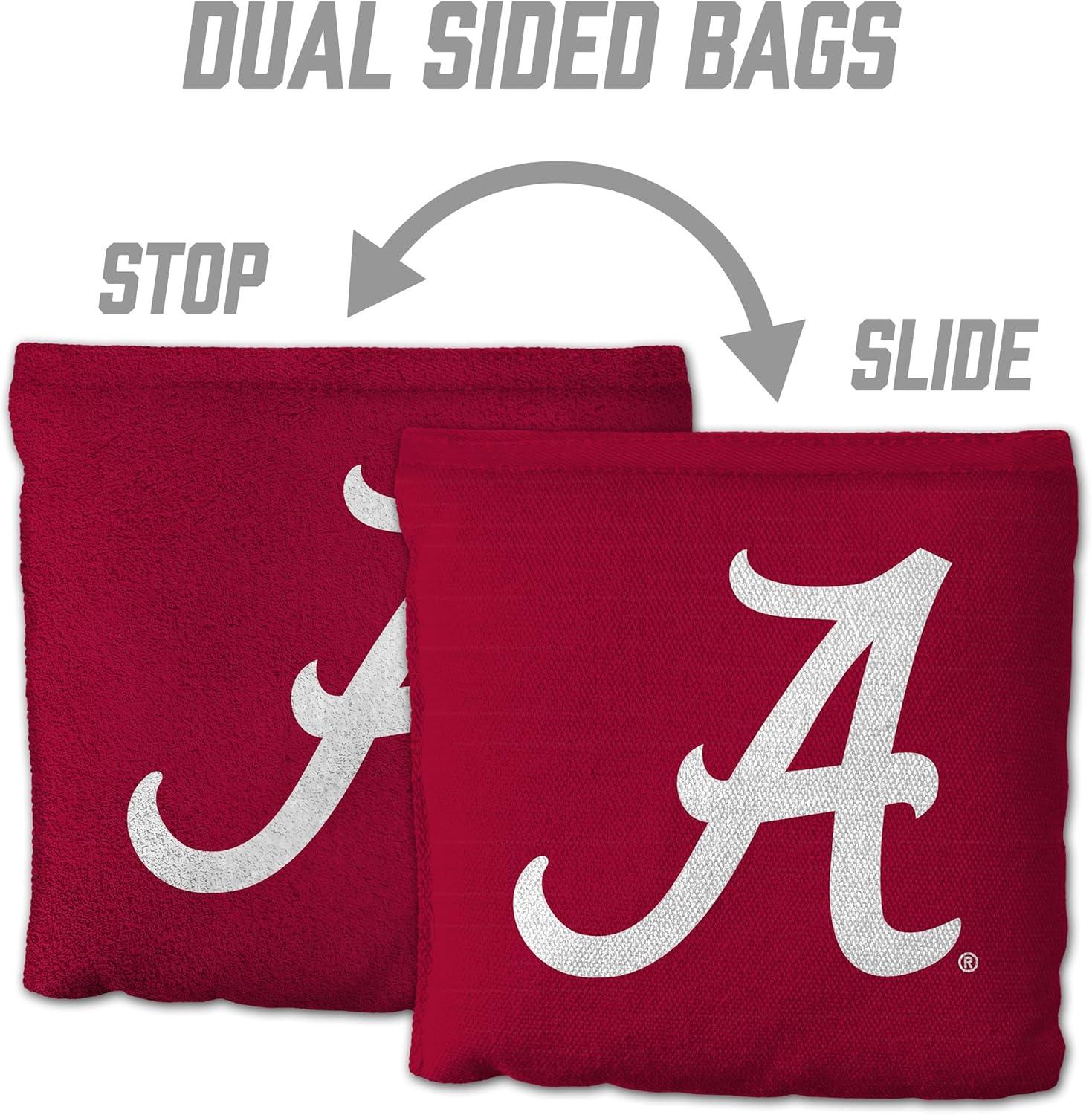 imageYouTheFan OfficiallyLicensed NCAA Set of 8 Cornhole Bags All Weather Dual Sided Slide ampamp Stop Regulation Size with Carry caseAlabama Crimson Tide