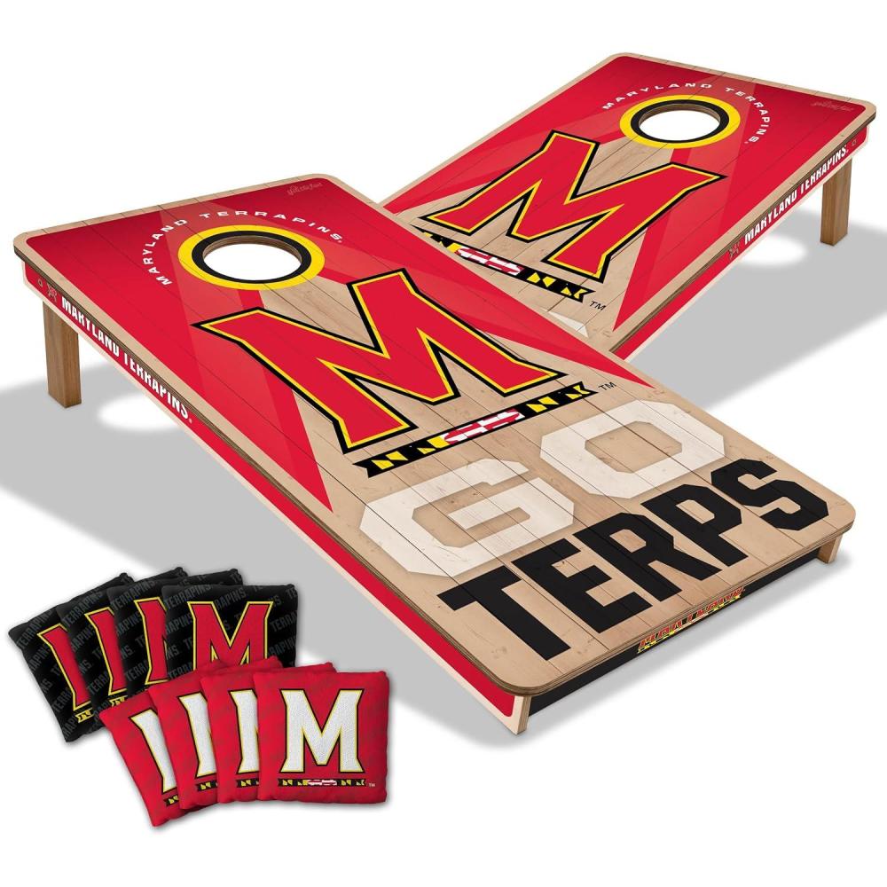 imageYouTheFan NCAA 2 x 4 Slogan Series Professional Wood Cornhole Game with Logo BagsMaryland Terrapins