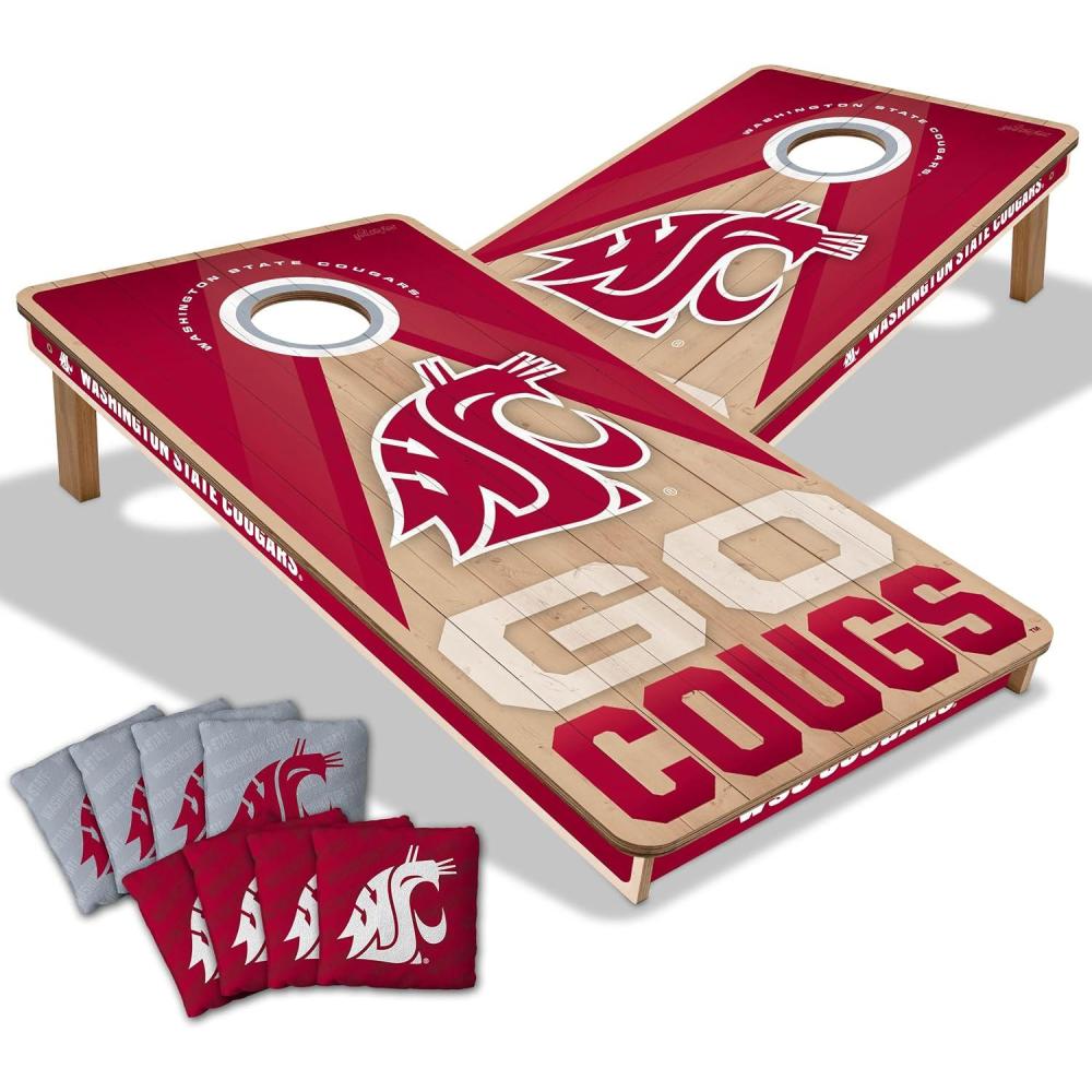 imageYouTheFan NCAA 2 x 4 Slogan Series Professional Wood Cornhole Game with Logo BagsWashington State Cougars