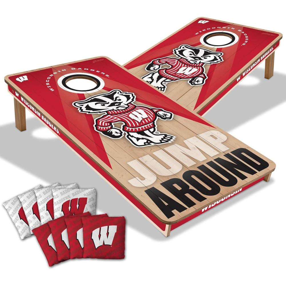 imageYouTheFan NCAA 2 x 4 Slogan Series Professional Wood Cornhole Game with Logo BagsWisconsin Badgers
