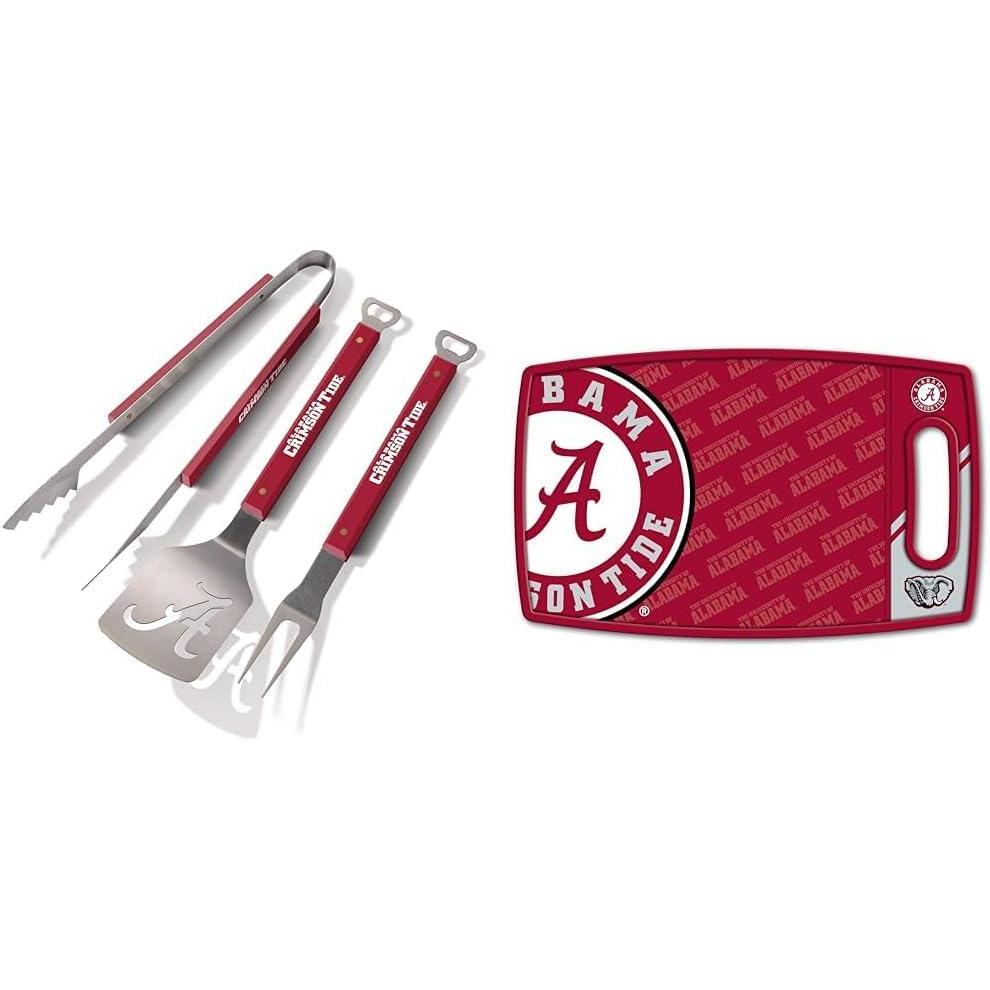 imageYouTheFan NCAA Spirit Series 3pc BBQ Set 22quot x 9quot ampamp NCAA Alabama Crimson Tide Logo Series Cutting Board