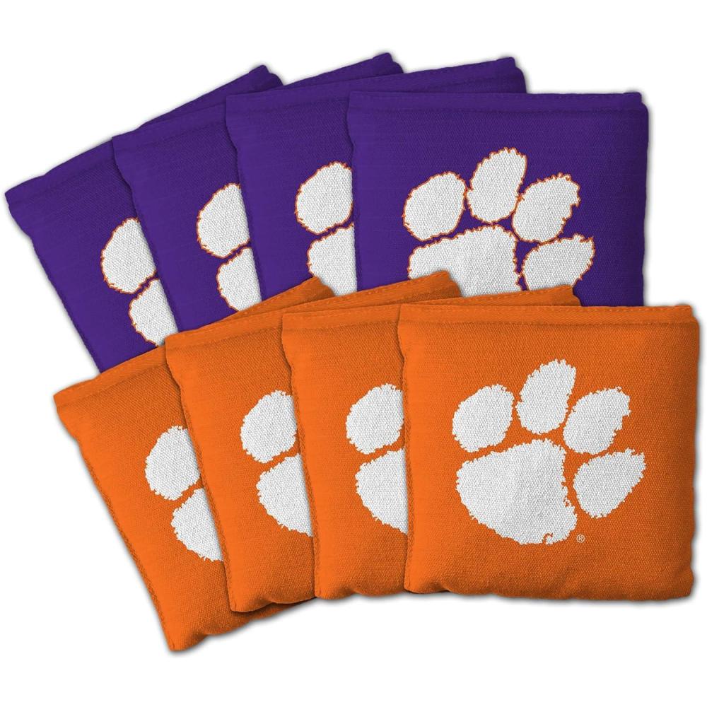 imageYouTheFan OfficiallyLicensed NCAA Set of 8 Cornhole Bags All Weather Dual Sided Slide ampamp Stop Regulation Size with Carry caseClemson Tigers