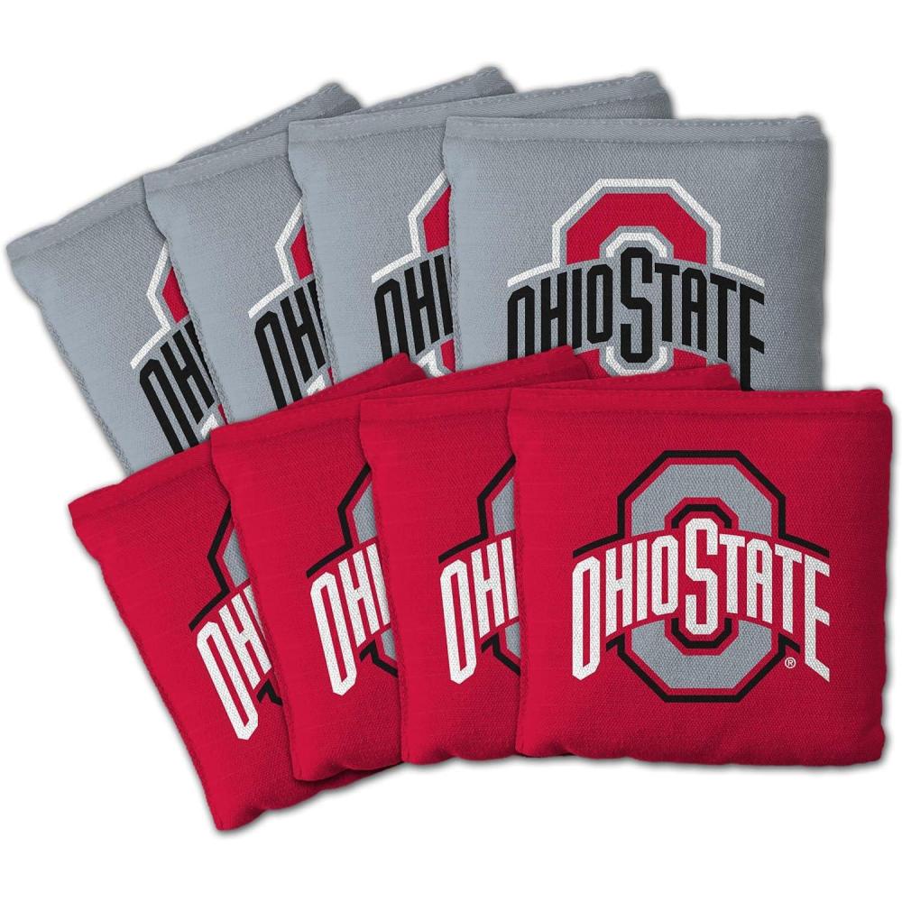 imageYouTheFan OfficiallyLicensed NCAA Set of 8 Cornhole Bags  All Weather Dual Sided Slide ampamp Stop  Regulation Size with Carry caseOhio State Buckeyes