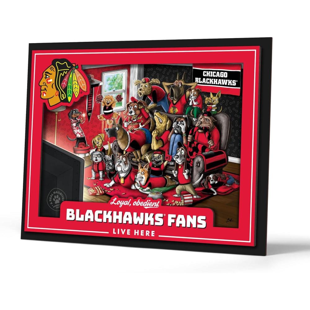imageYouTheFan Officiallylicensed NHL Purebred 3D Wall Art  Humorous original handdrawn cartoon artwork multilayer funny gift indoor team decorChicago Blackhawks