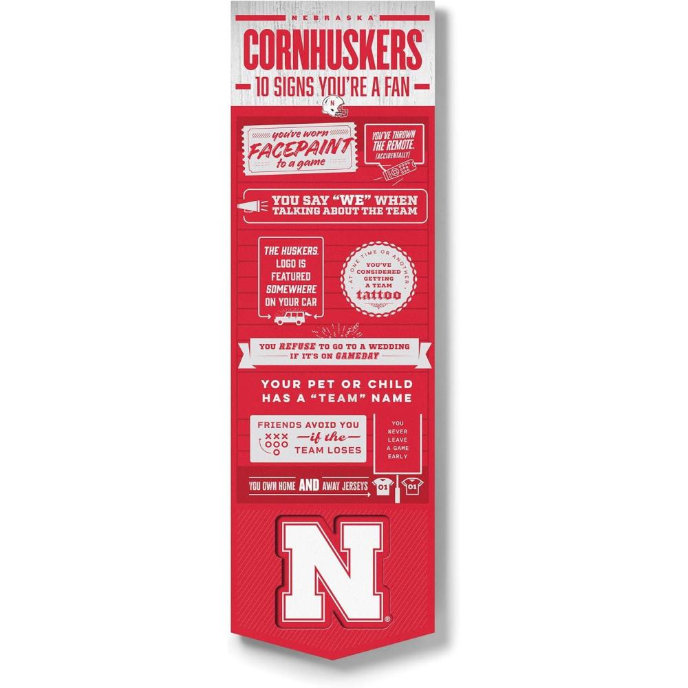 imageYouTheFan Officiallylicensed NCAA 6x19 Top 10 Signs Banner humorous descriptions fun sports fan phrases original design indoor team wall decor fan giftNebraska Cornhuskers