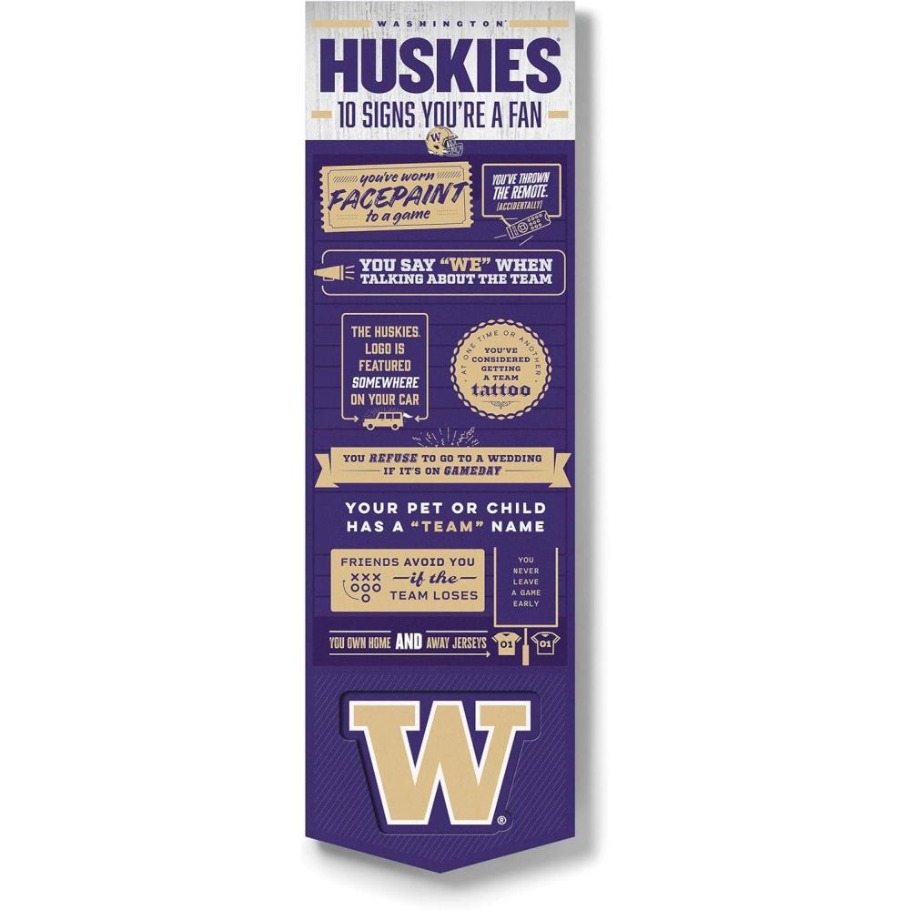 imageYouTheFan Officiallylicensed NCAA 6x19 Top 10 Signs Banner  humorous descriptions  fun sports fan phrases original design indoor team wall decor fan giftWashington Huskies
