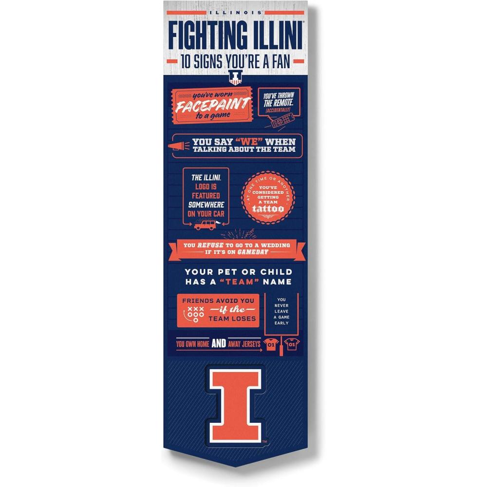 imageYouTheFan Officiallylicensed NCAA 6x19 Top 10 Signs Banner humorous descriptions fun sports fan phrases original design indoor team wall decor fan giftIllinois Fighting illini