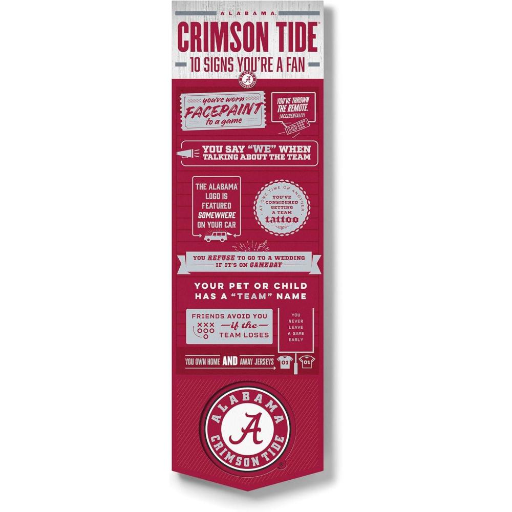 imageYouTheFan Officiallylicensed NCAA 6x19 Top 10 Signs Banner humorous descriptions fun sports fan phrases original design indoor team wall decor fan giftAlabama Crimson Tide