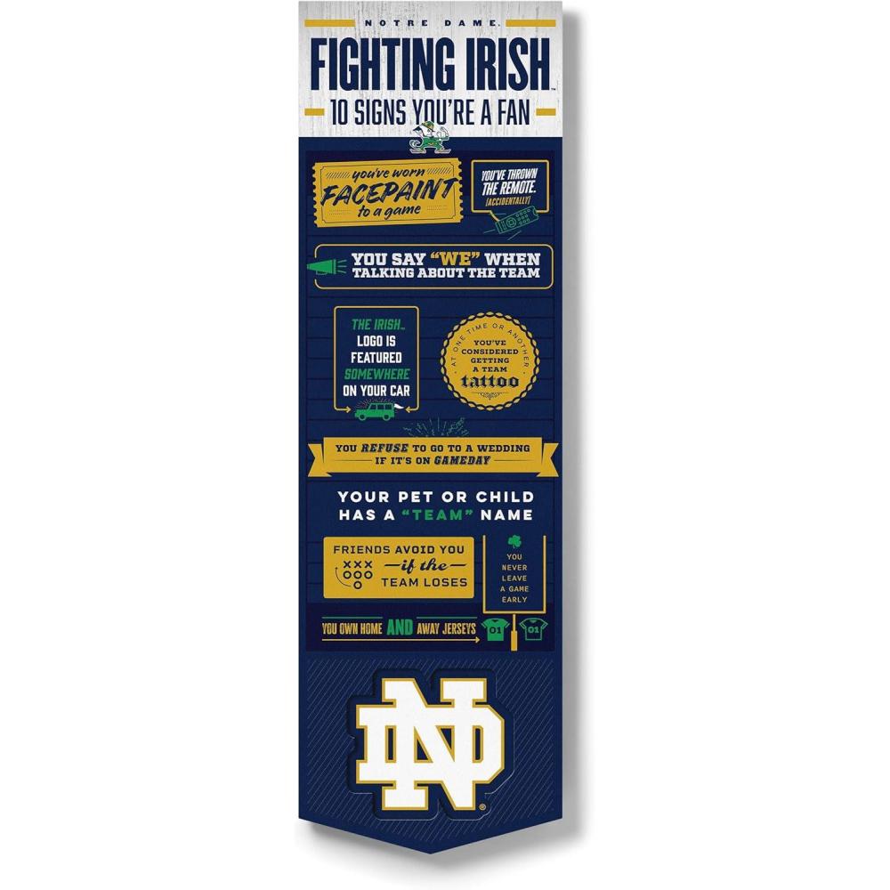 imageYouTheFan Officiallylicensed NCAA 6x19 Top 10 Signs Banner  humorous descriptions  fun sports fan phrases original design indoor team wall decor fan giftNotre Dame Fighting Irish