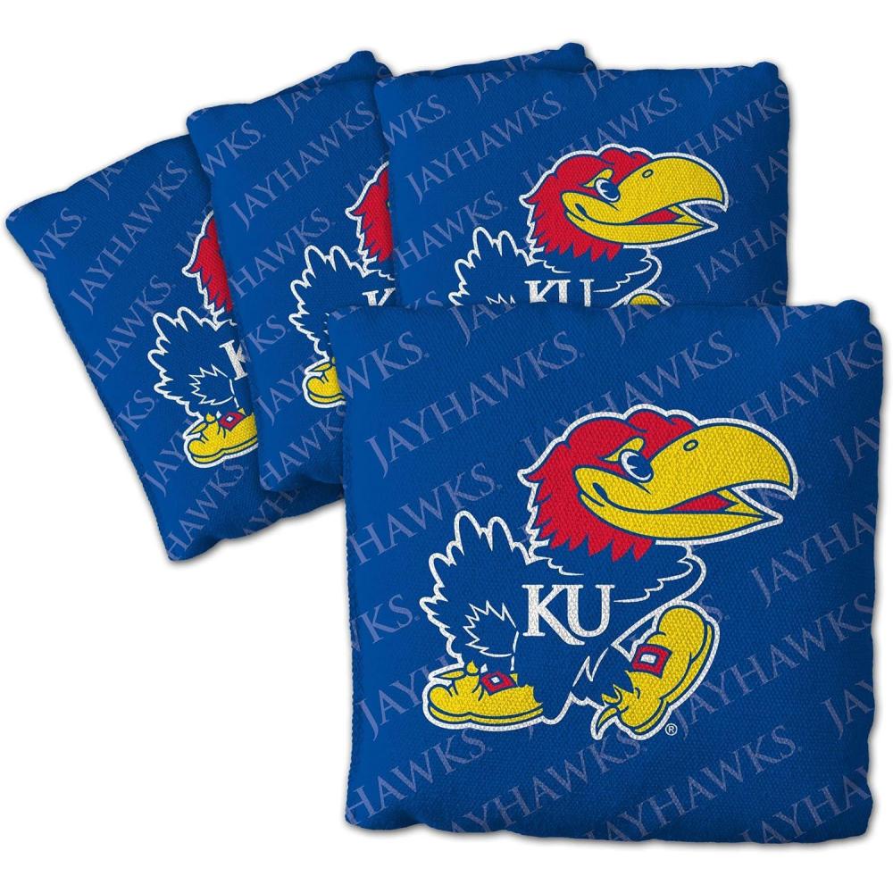 imageYouTheFan OfficiallyLicensed NCAA Set of 4 Cornhole Bags  All Weather Regulation 6 x 6 Size  16oz Weight  Designed in USAKansas Jayhawks  Blue